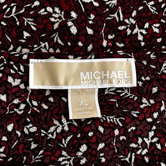 Michael Michael Kors Burgundy Floral Print Side Tie Top Women’s XL - Picture 8 of 9